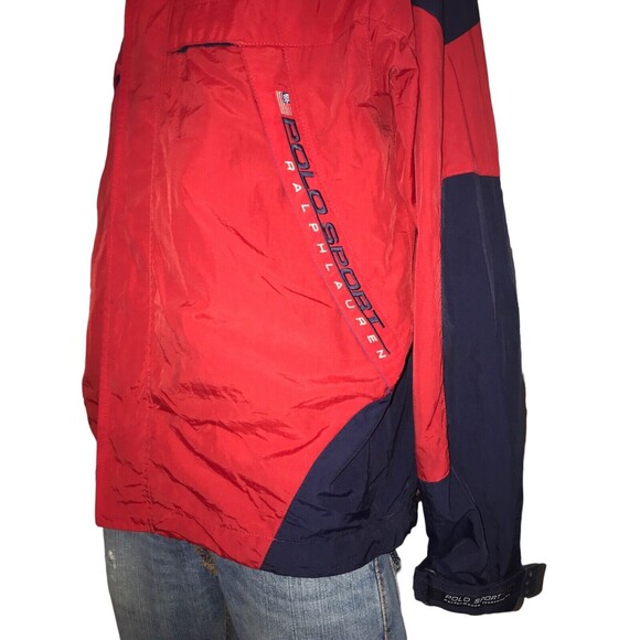 Ralph Lauren Polo Sport Zip Front Mesh Lined Hooded Jacket Blue Red Size Medium - Picture 4 of 11